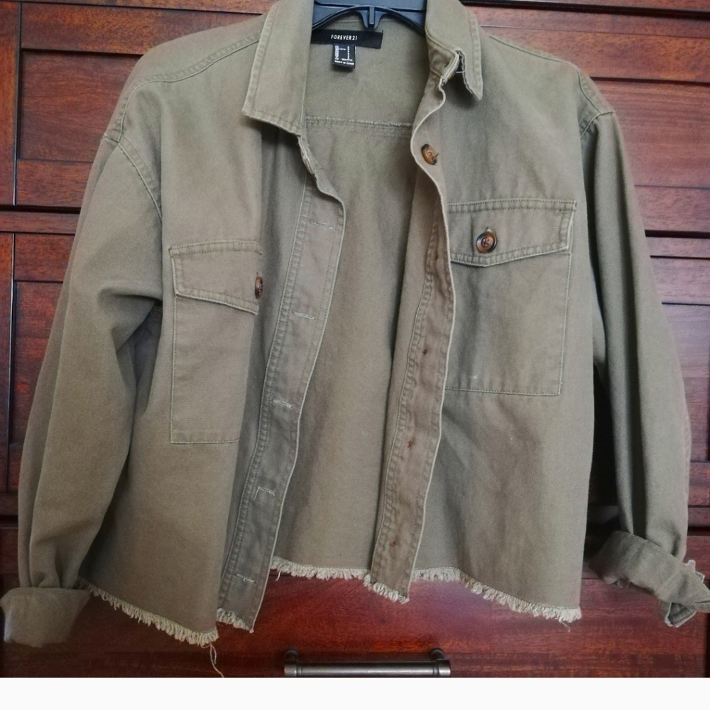 Army / Olive Green Crop Jacket